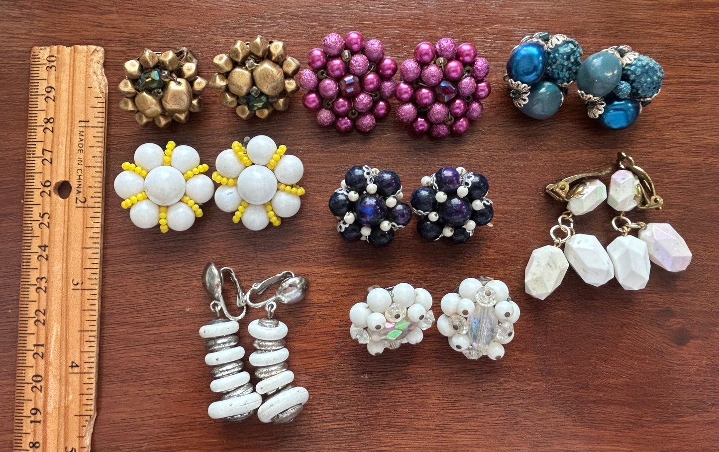 Vintage Clip On Beaded Earring Earrings Lot Hong Kong Japan Cluster AB