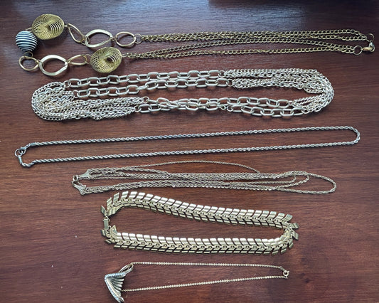 Lot of Vintage to Now Gold Tone Chain Link Necklaces Rhinestone Pendant Collar