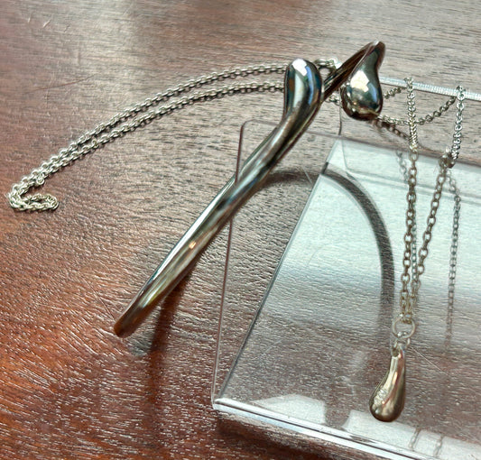 Sterling Silver 925 Modern Jewelry Set Bracelet Bangle Pendant Necklace
