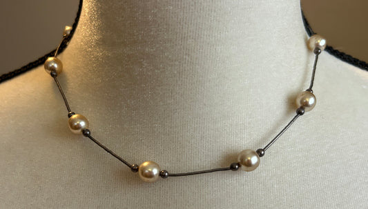 Sterling Silver 925 Faux Pearl Collar Necklace