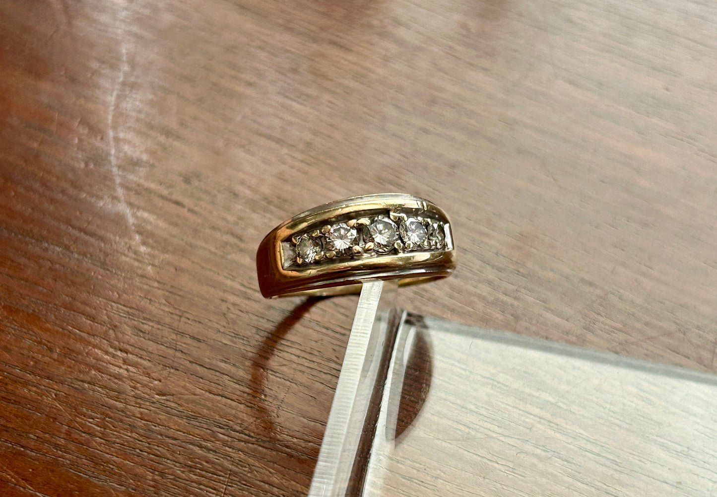 Designer ENI Mens 14k Yellow Gold 5 Stone Diamond Band Ring Sz 9.5