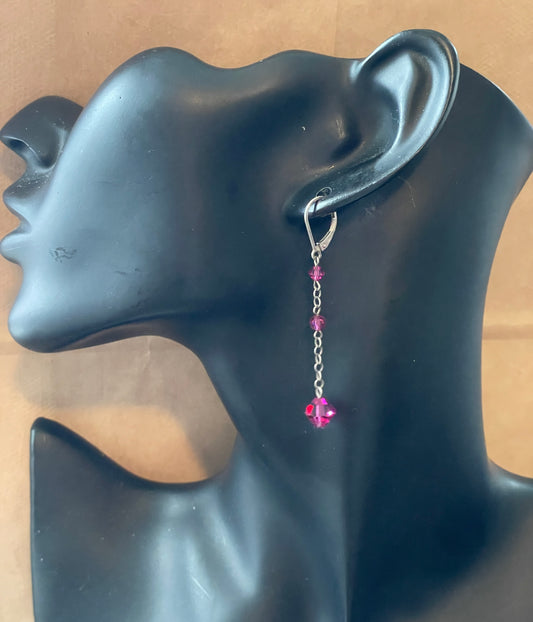 Vintage Sterling Silver 925 Dangle Earrings Pink Stone