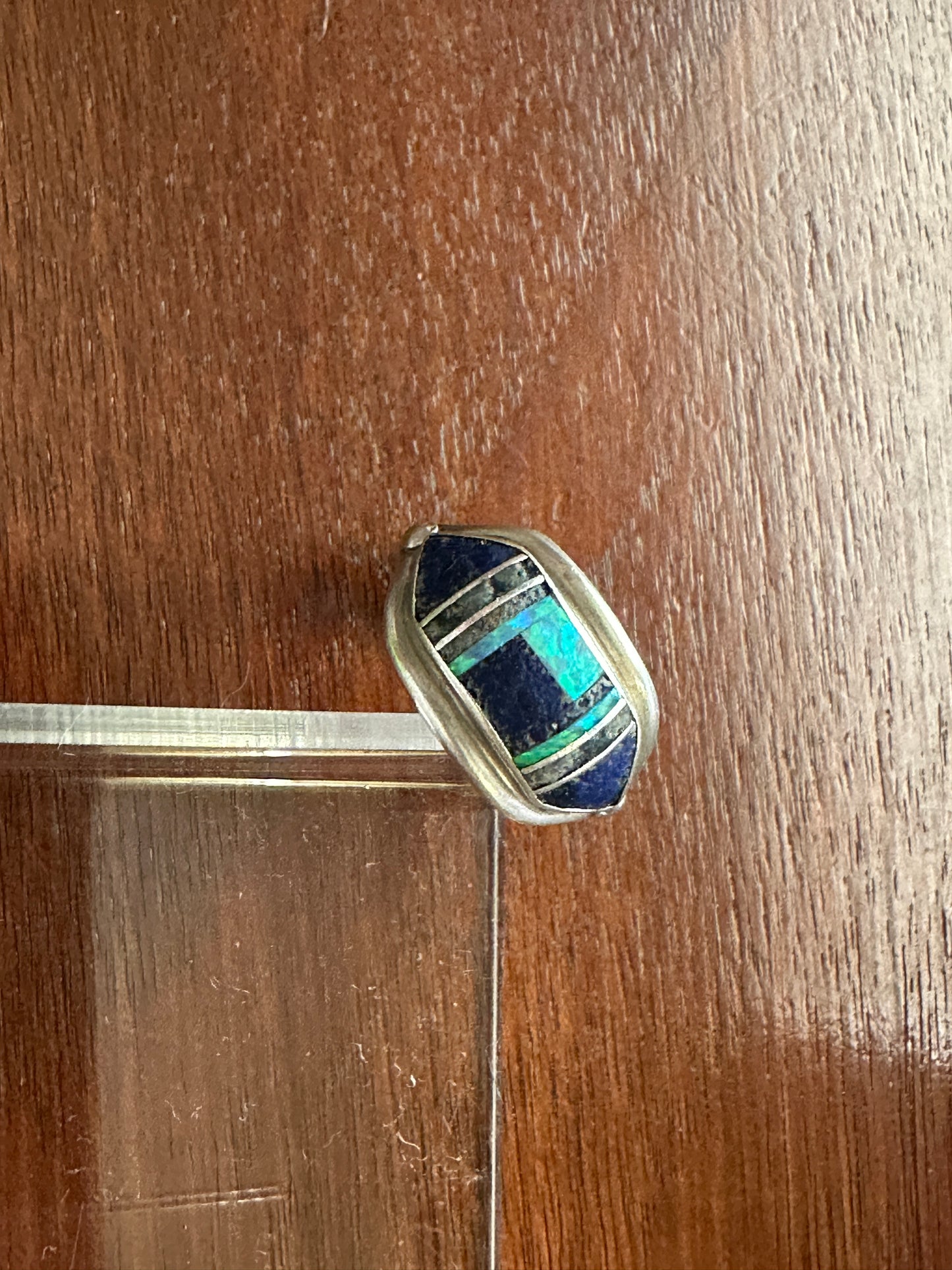 Signed Albert Francisco Sterling Silver Ring Navajo Lapis & Opal Sz 7.5