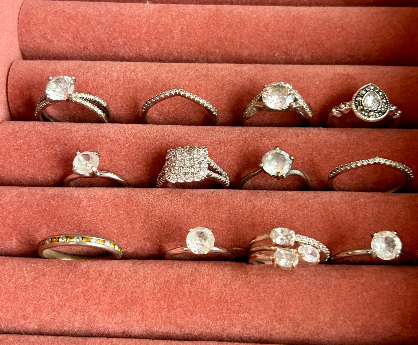 Vintage Now Silver Tone Engagement Cubic Zirconia Rhinestone Ring Lot Cocktail