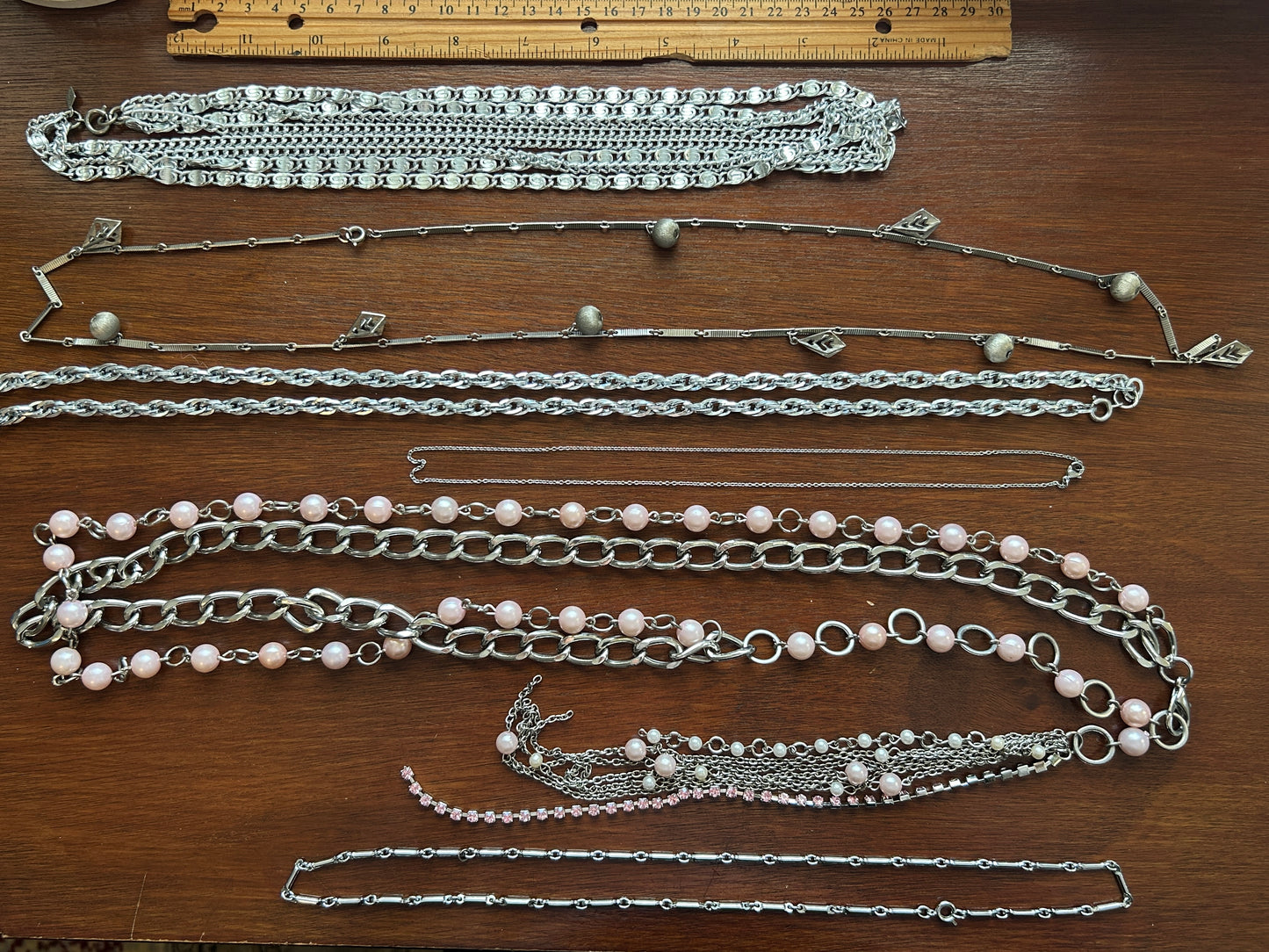 Vintage to Now Silver Tone Chain Link Necklace Lot Pink Sarah Coventry