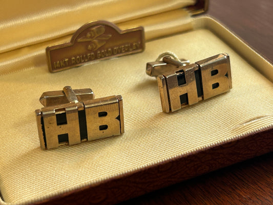 Vintage Swank HB Initial Letter Gold Overlay Cuff Links