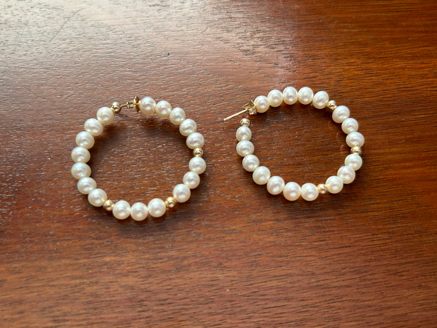 14k Yellow Gold 5mm Real Pearl Bead Hoop Earrings