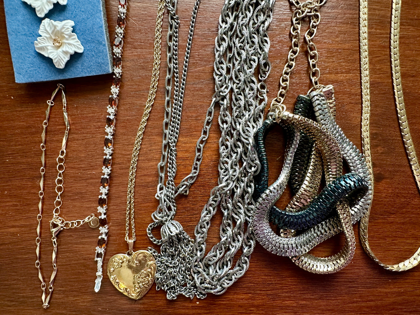 Vintage to Now Jewelry Lot Faux Pearl Gold Silver Rhinestone Chains Earrings
