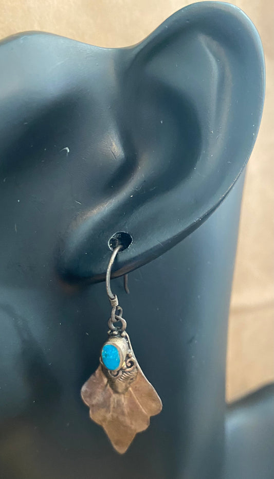 Sterling Silver 925 Turquoise Drop Dangly Pierced Earrings