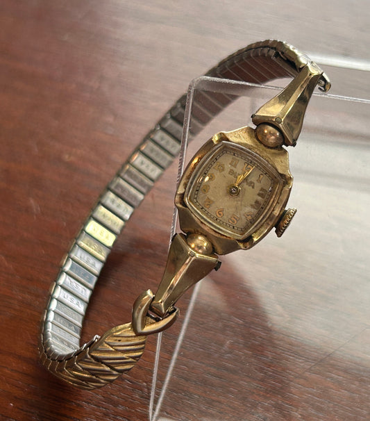 Antique Bulova 10k Yellow Gold Filled Womans Wristwatch Manual Wind