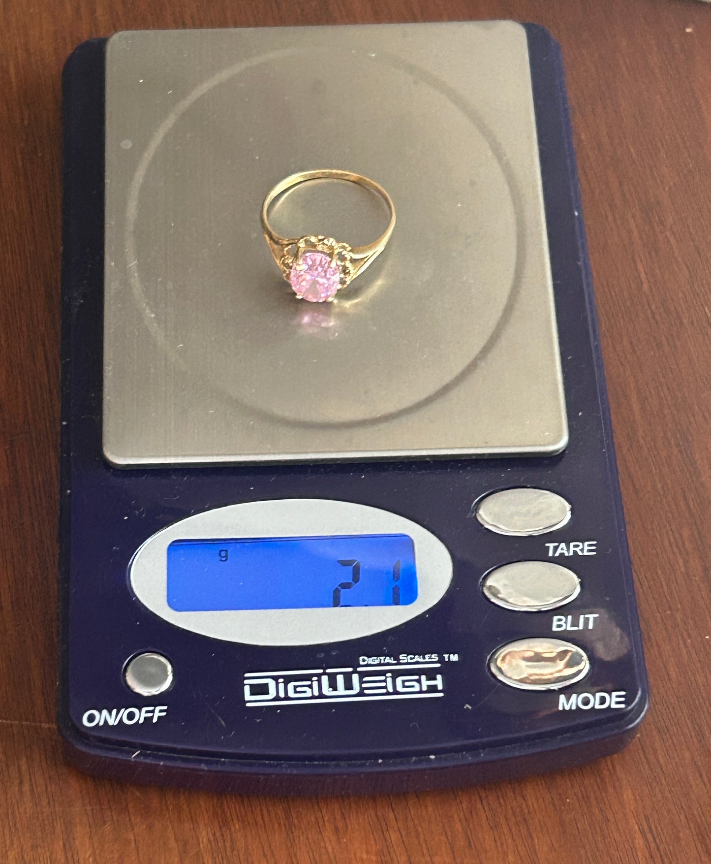 10k Yellow Gold Large Pink CZ Stone Ring Sz 8.75