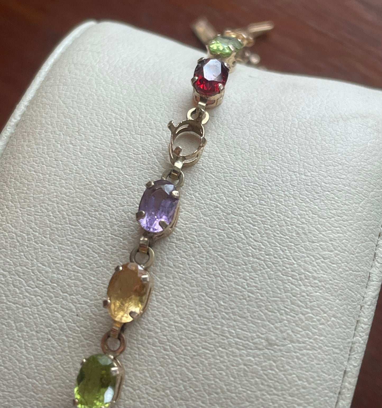 10k Yellow Gold Multi Colored Gemstone Tennis Bracelet Garnet Peridot