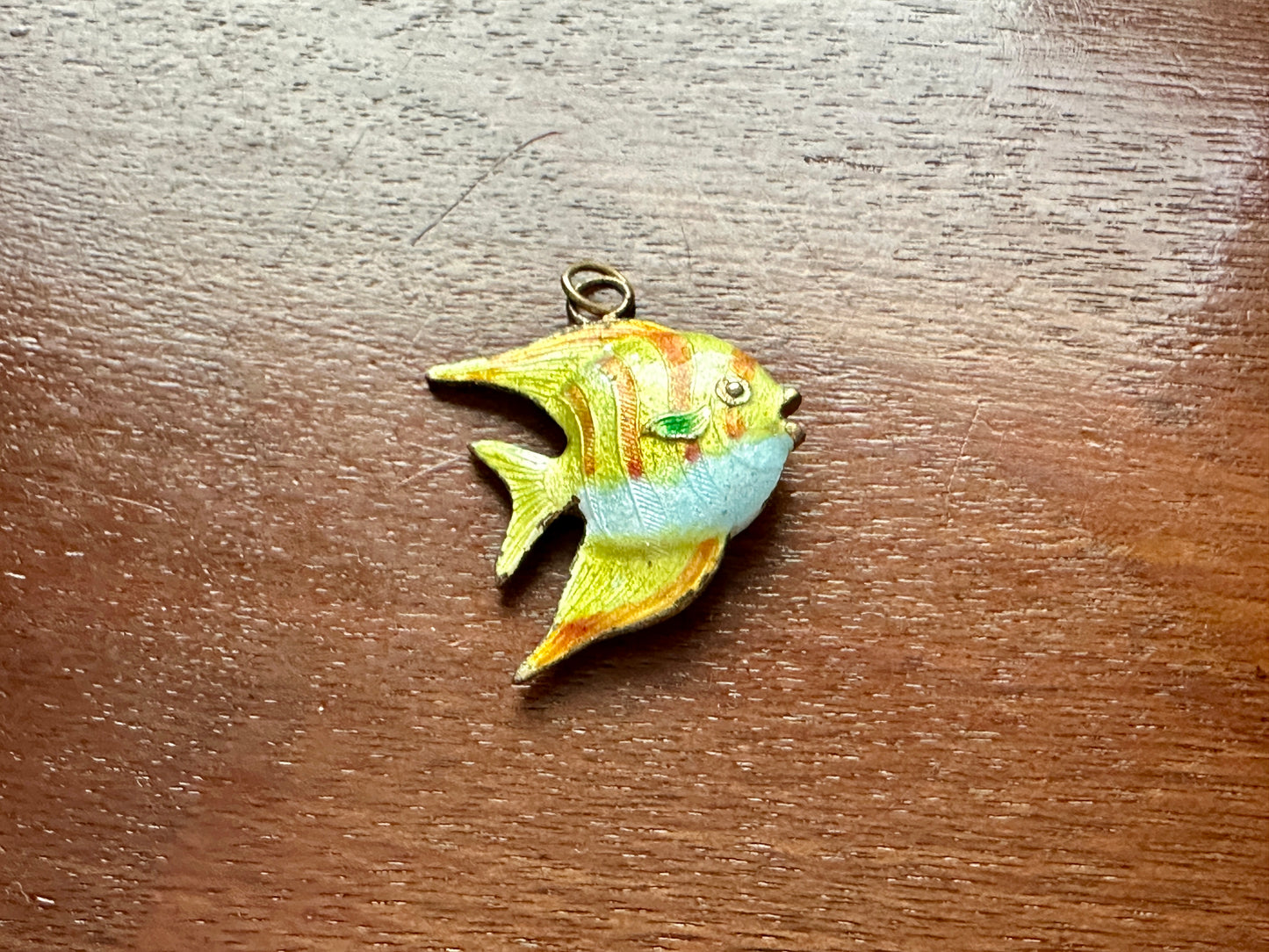 Vintage Cloisonne Enamel Tropical Color Angel Fish Necklace Pendant