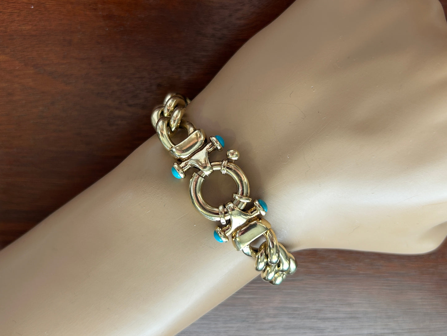 Veronese 18k Yellow Gold over Sterling Curb Chain Turquoise Cabochon Bracelet