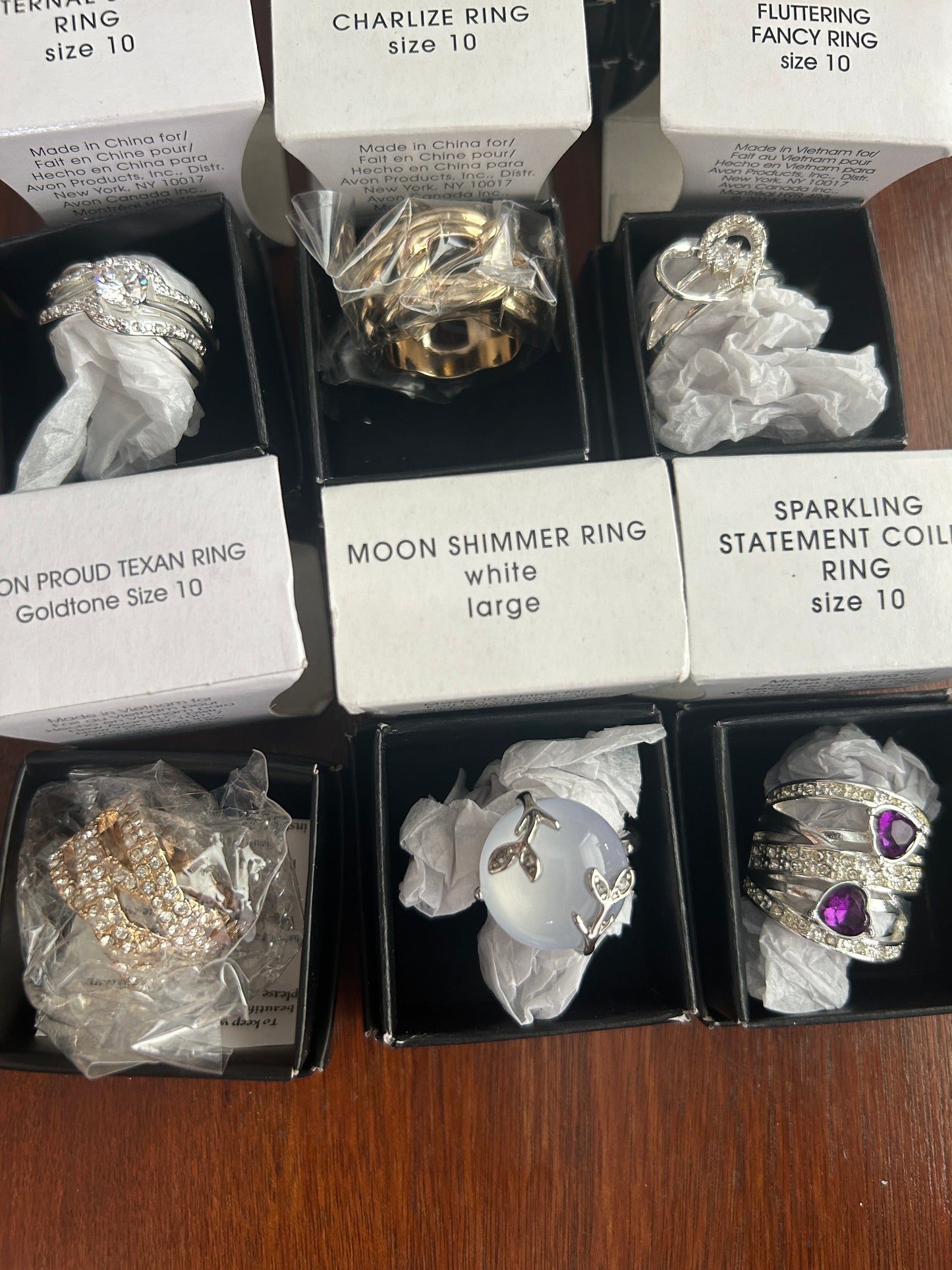 Contemporary Avon Costume Cocktail Ring Lot Sz 9 - 10 CZ Moonstone Gold Silver