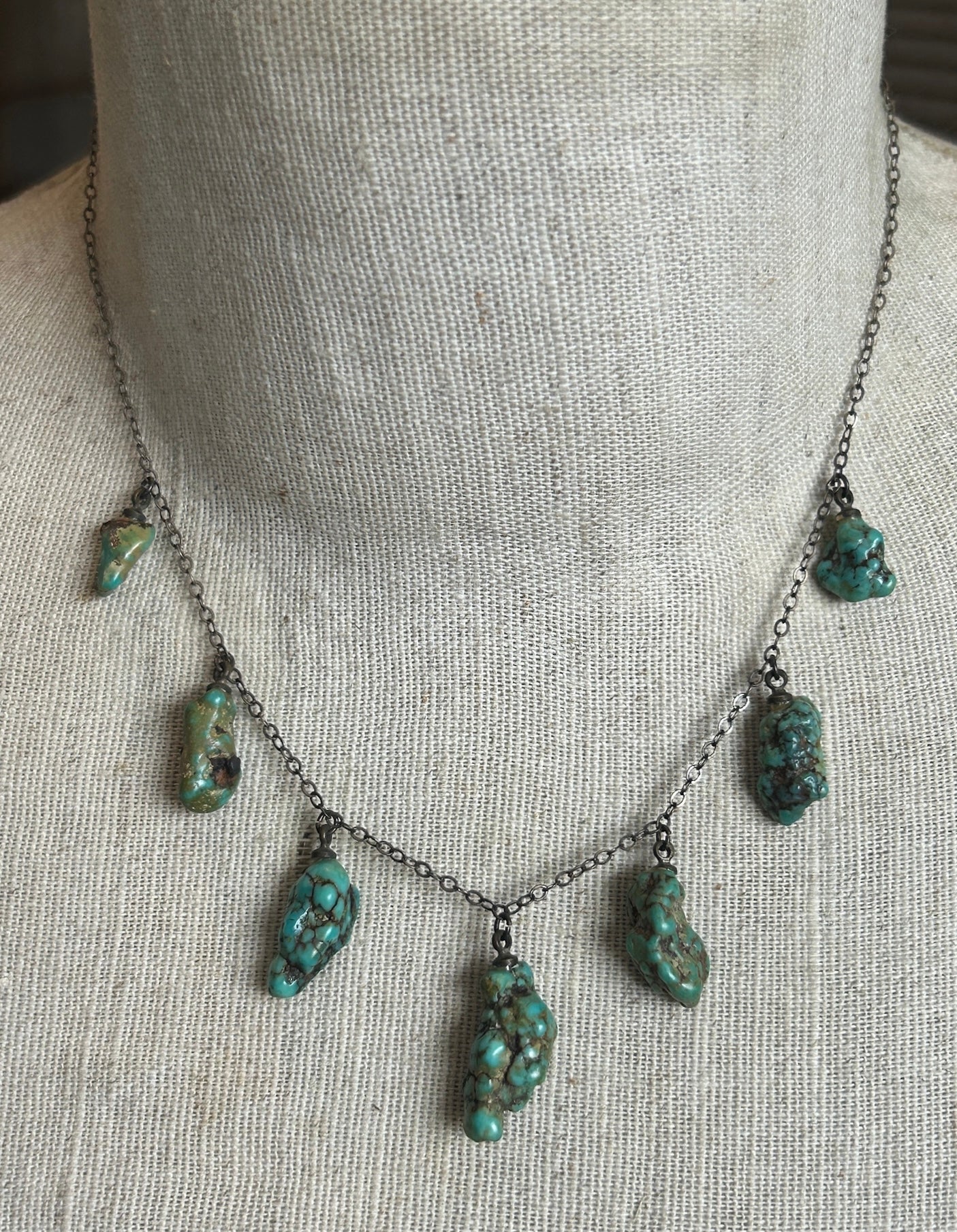 Sterling Silver 925 Turquoise Nugget Chain Link Necklace