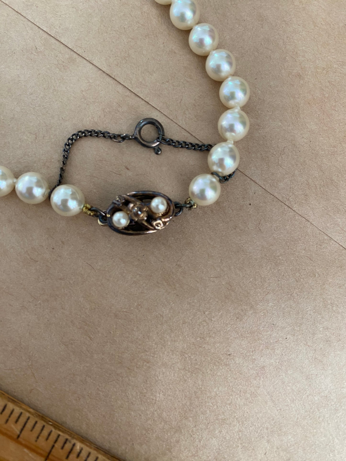 Vintage Sterling Silver 925 Faux Single Pearl Strand Necklace