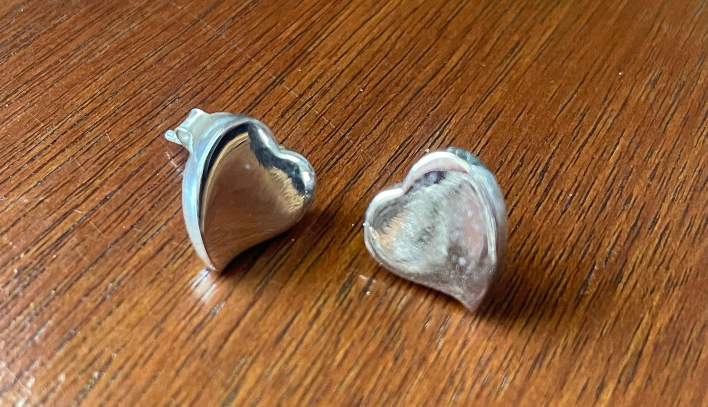 Sterling Silver 925 Abstract Heart Stud Pierced Earrings