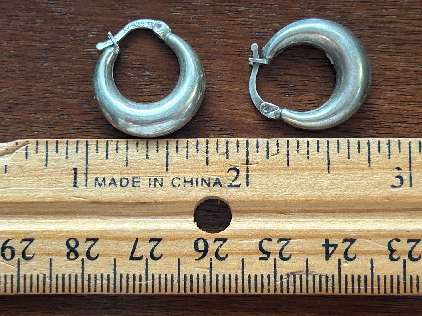 Vintage Sterling Silver 925 Puffy Small Hoop Pierced Earrings