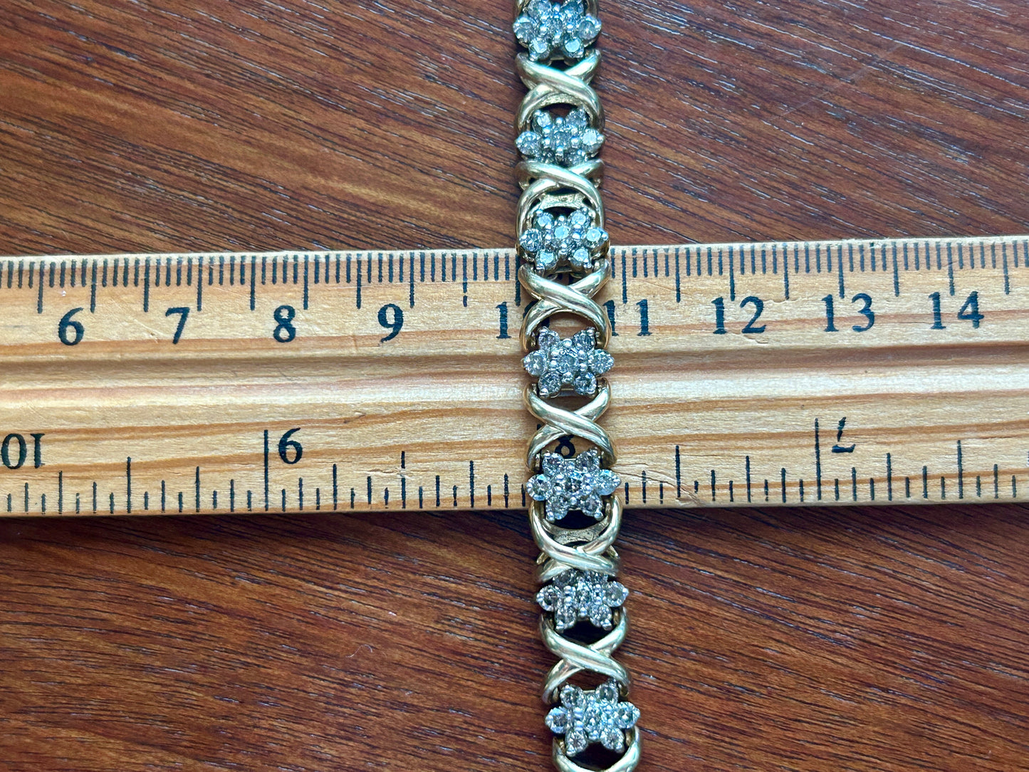 HEAVY 14k Yellow Gold X Design 3.5ctw Diamond Tennis Bracelet Signed JAFA