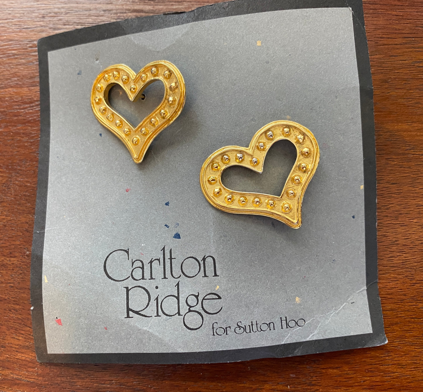 Vintage Carlton Ridge for Sutton Hoo Gold Plated Heart Cut Out Earrings