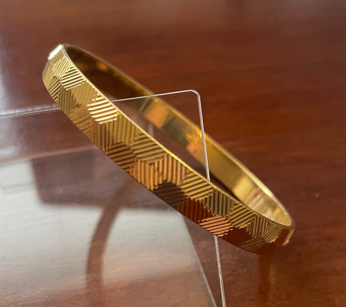 Vintage Monet Gold Tone Geometric Stripe Design Bangle Bracelet