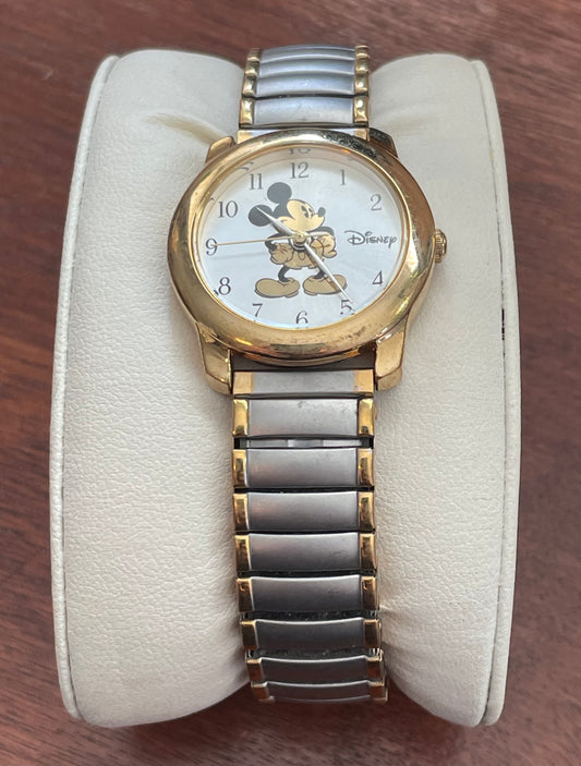 Vintage Disney Mickey Mouse Quartz Gold Silver Tone Wristwatch