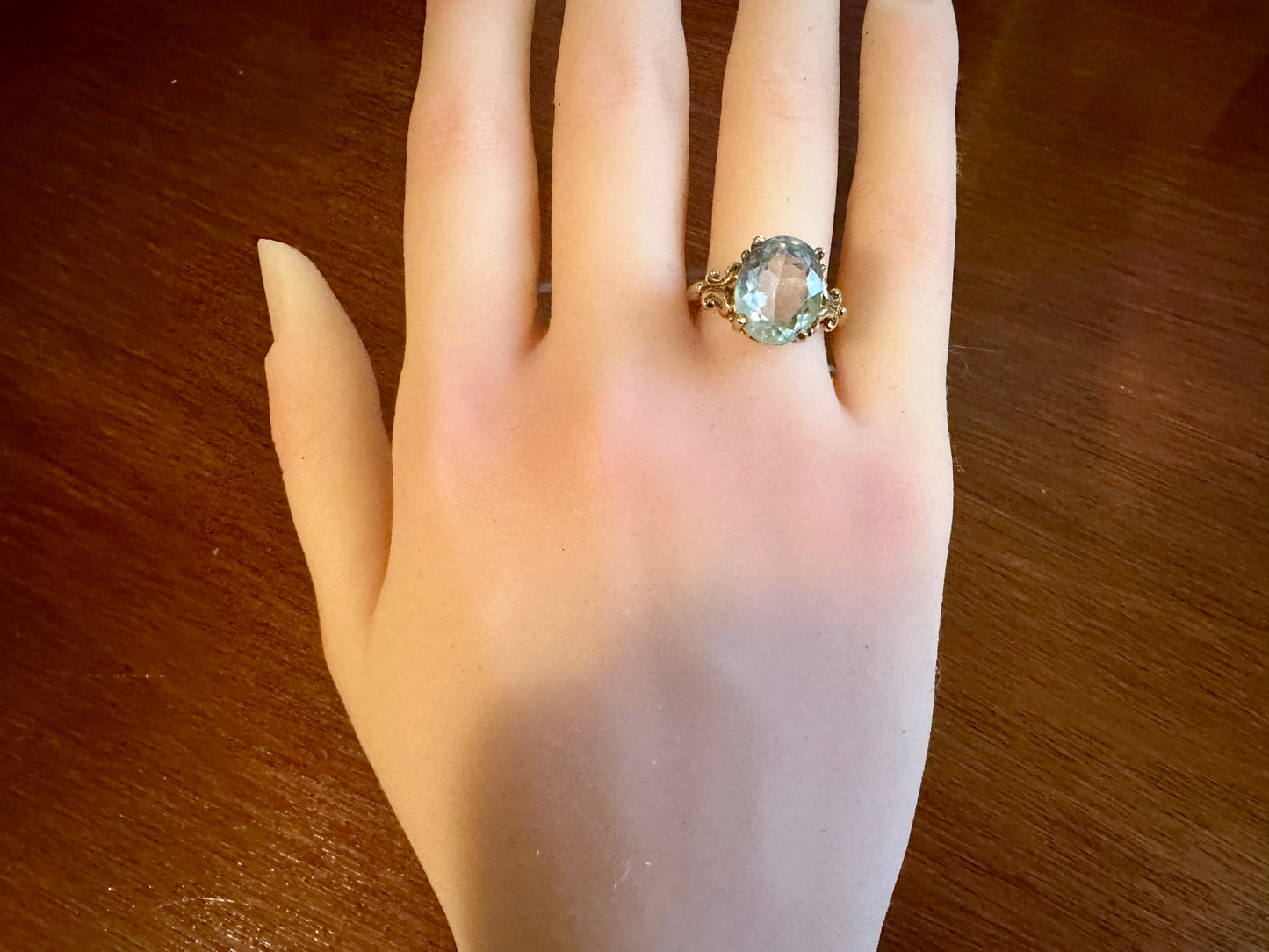 Signed JCM 10k Yellow Gold Massive Aquamarine Cocktail Ring Sz 7