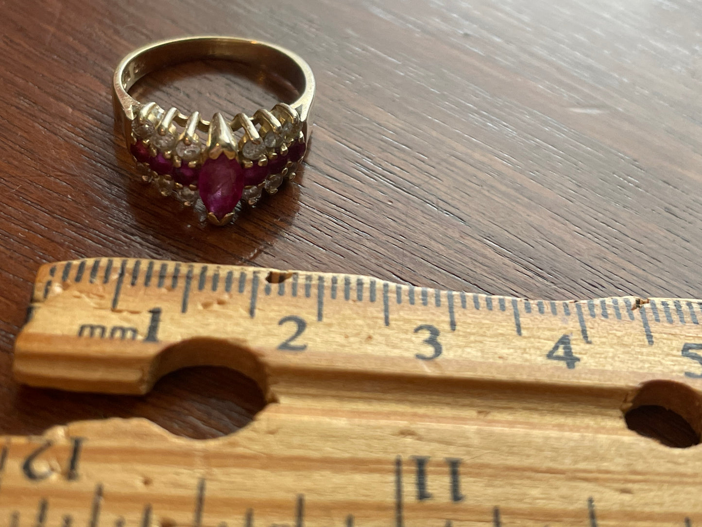 14k Yellow Gold Effy "BH" Marquise Cut Ruby & Diamond Ring Sz 4.75