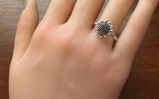 Sterling Silver 925 Sunflower Flower Ring Sz 8.5