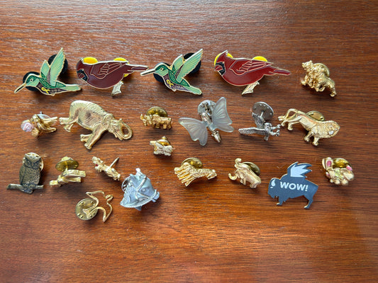 Vintage to Now Brooch Pins Pinback Lot Animals Butterflies Elephant Tigers Birds