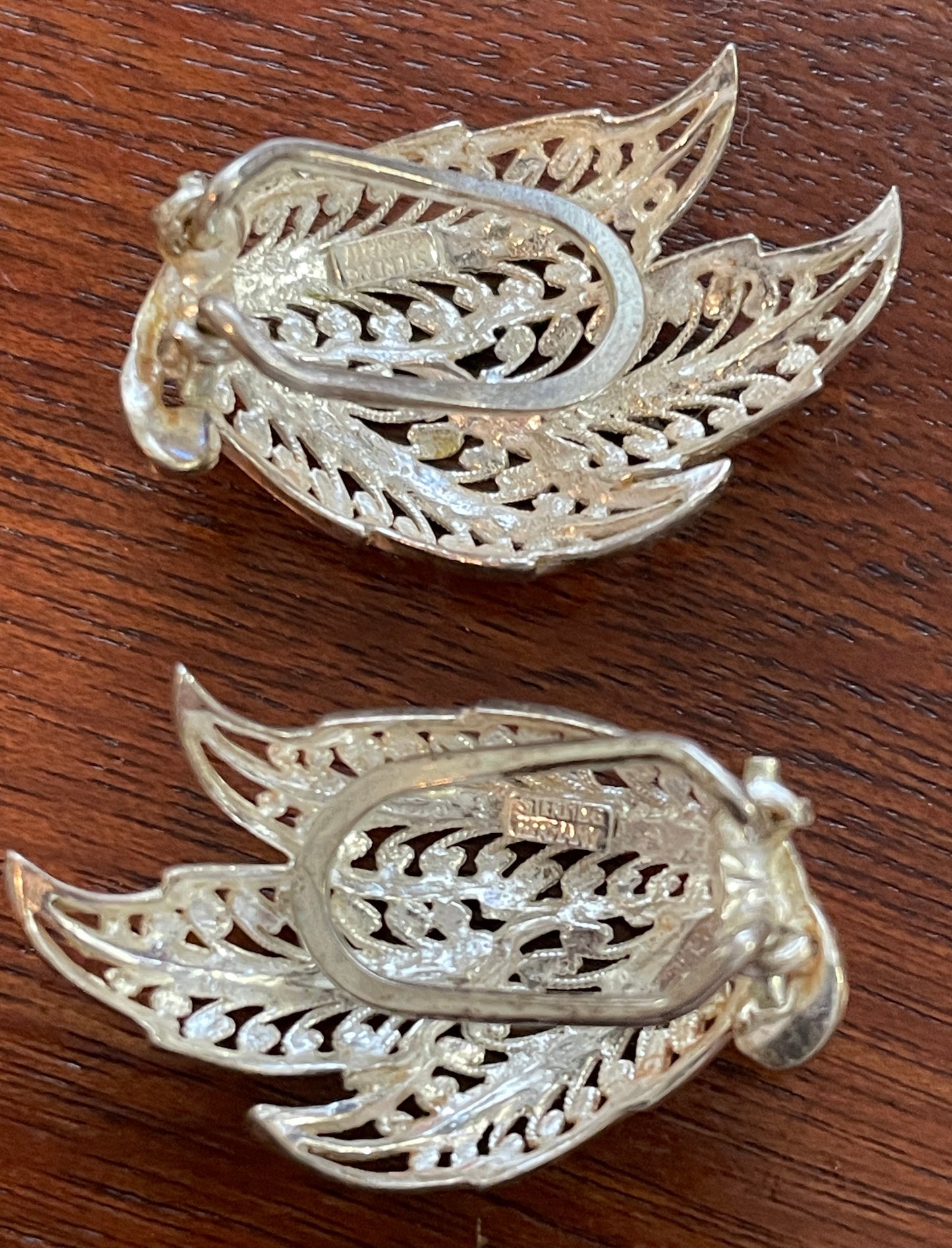 Vintage Sterling Silver 925 Clip On Earrings Wings Marked Germany