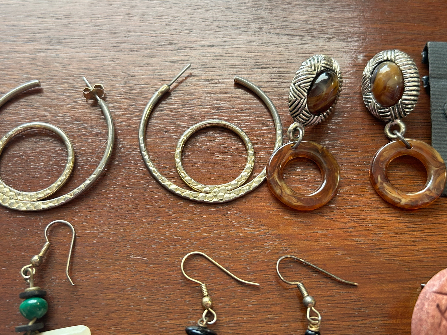 Vintage to Now Boho Artist Pierced Earrings Wood Glazed Beads Shell Malachite