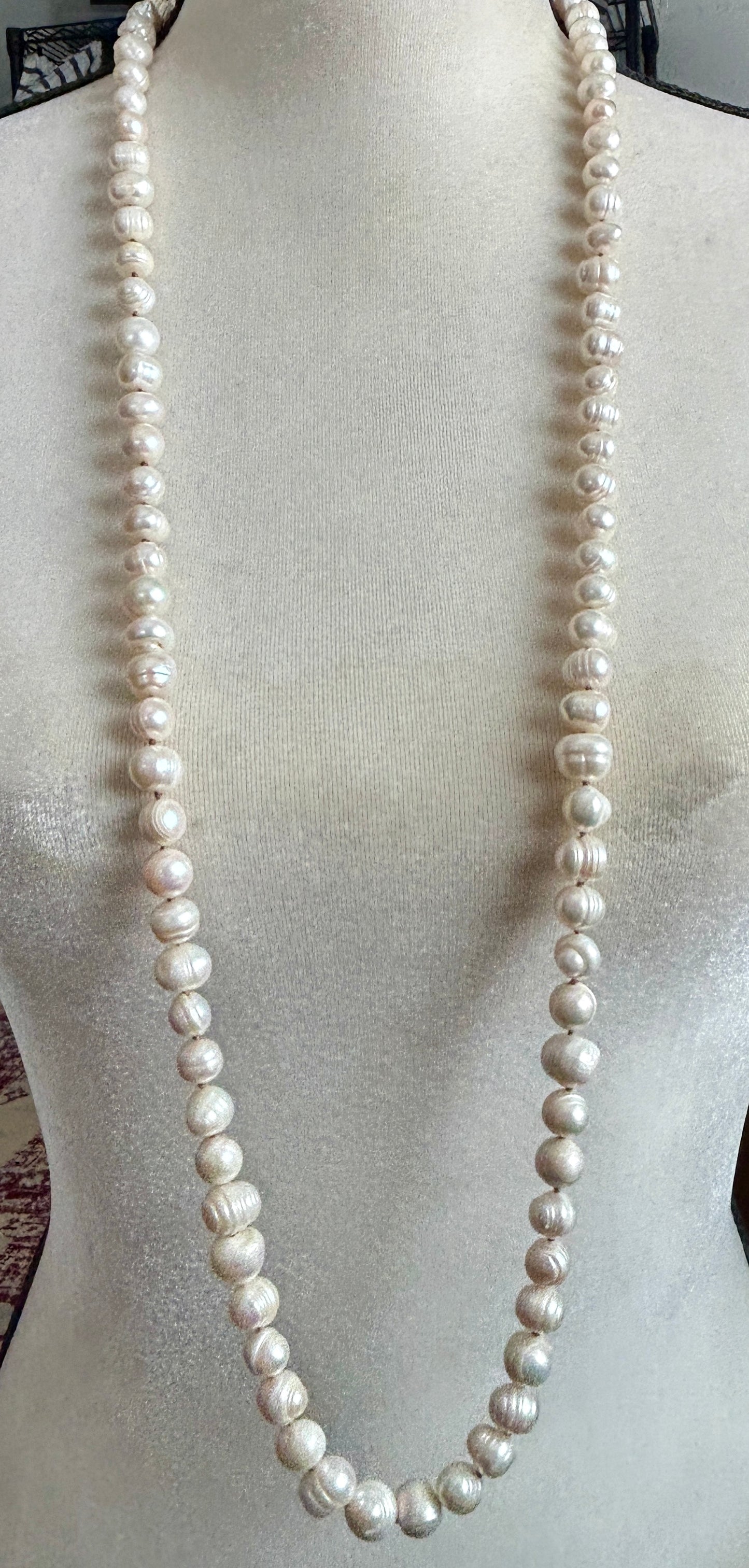 Baroque Real Pearl Ivory White Gold Tone Opera Length Necklace