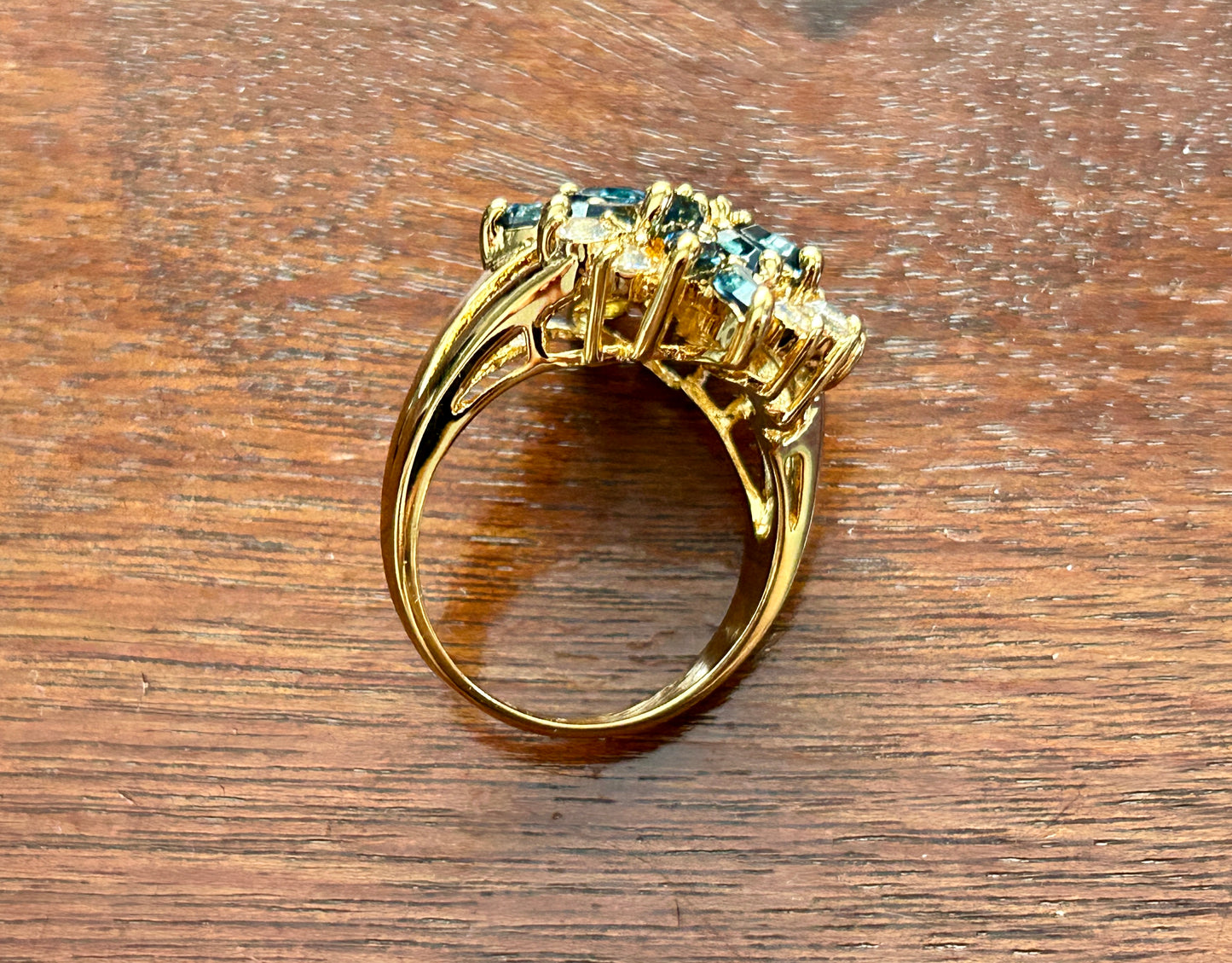 Palm Beach by Seta Gold Plate Designer Cocktail Ring Rhinestone Cluster Sz 10