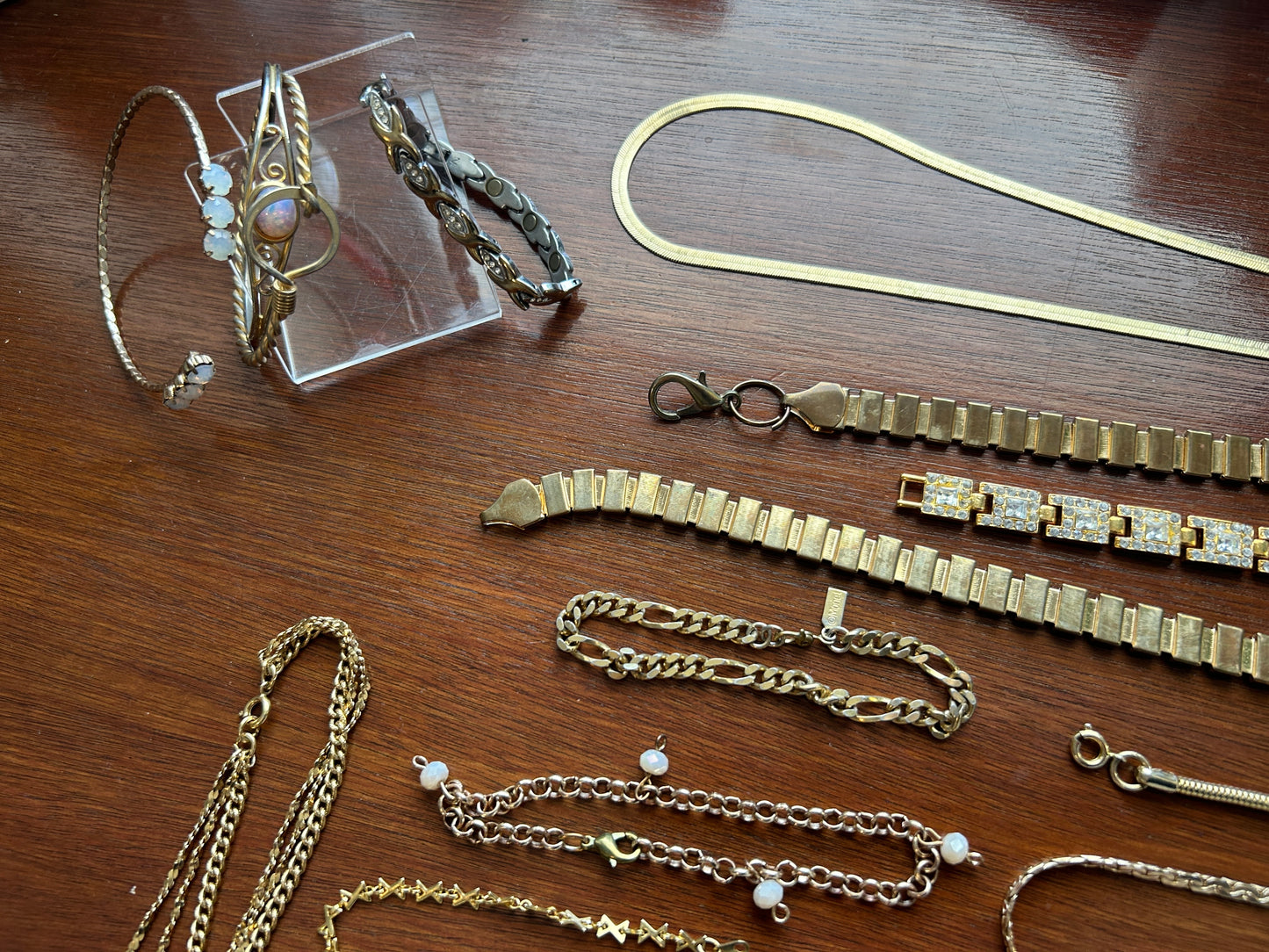 Vintage to Now Gold Tone Jewelry Lot Pendant Chain Necklaces Opal Rhinestones