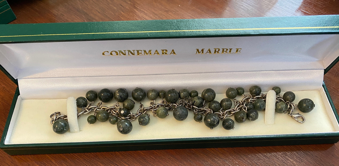 Connemara Marble Ireland Bead Silver Bracelet in Box