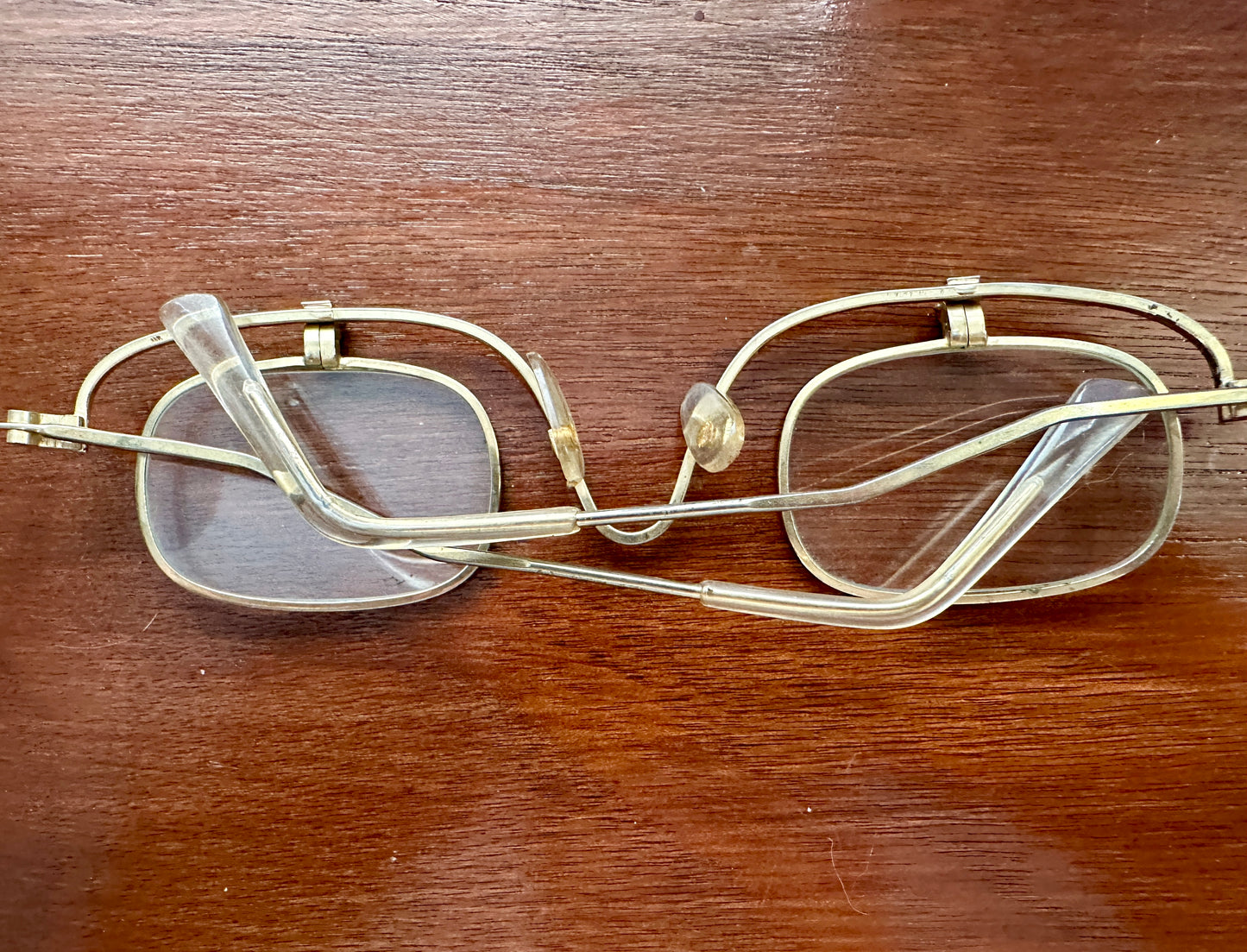 Vintage Taiwan Gold Tone Frame Steam Punk Magnifying Fold Down Lenses Eyeglasses