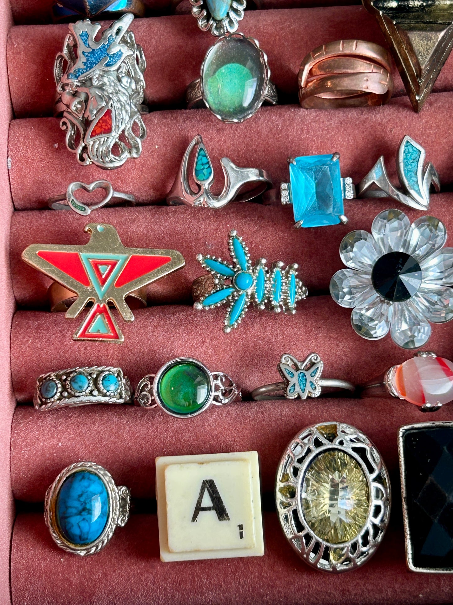 Vintage to Now Fashion Costume Cocktail Ring Lot Southwest Faux Turquoise & More