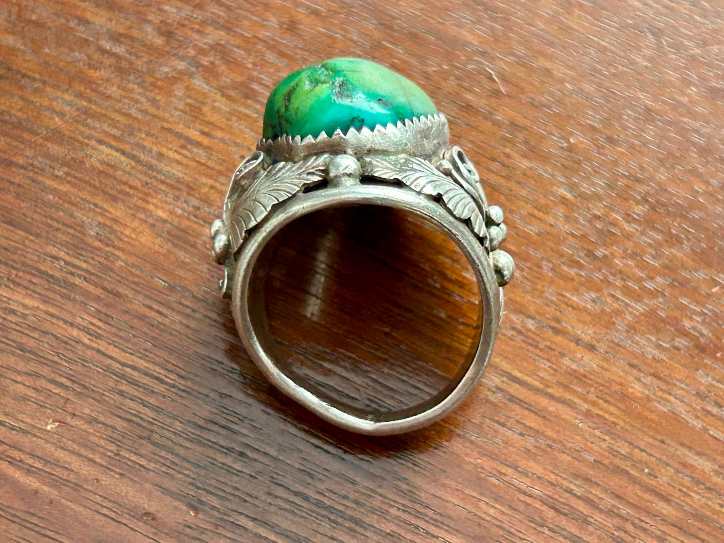 Vintage Sterling Silver 925 Large Green Blue Turquoise Cabochon Ring Sz 9.25