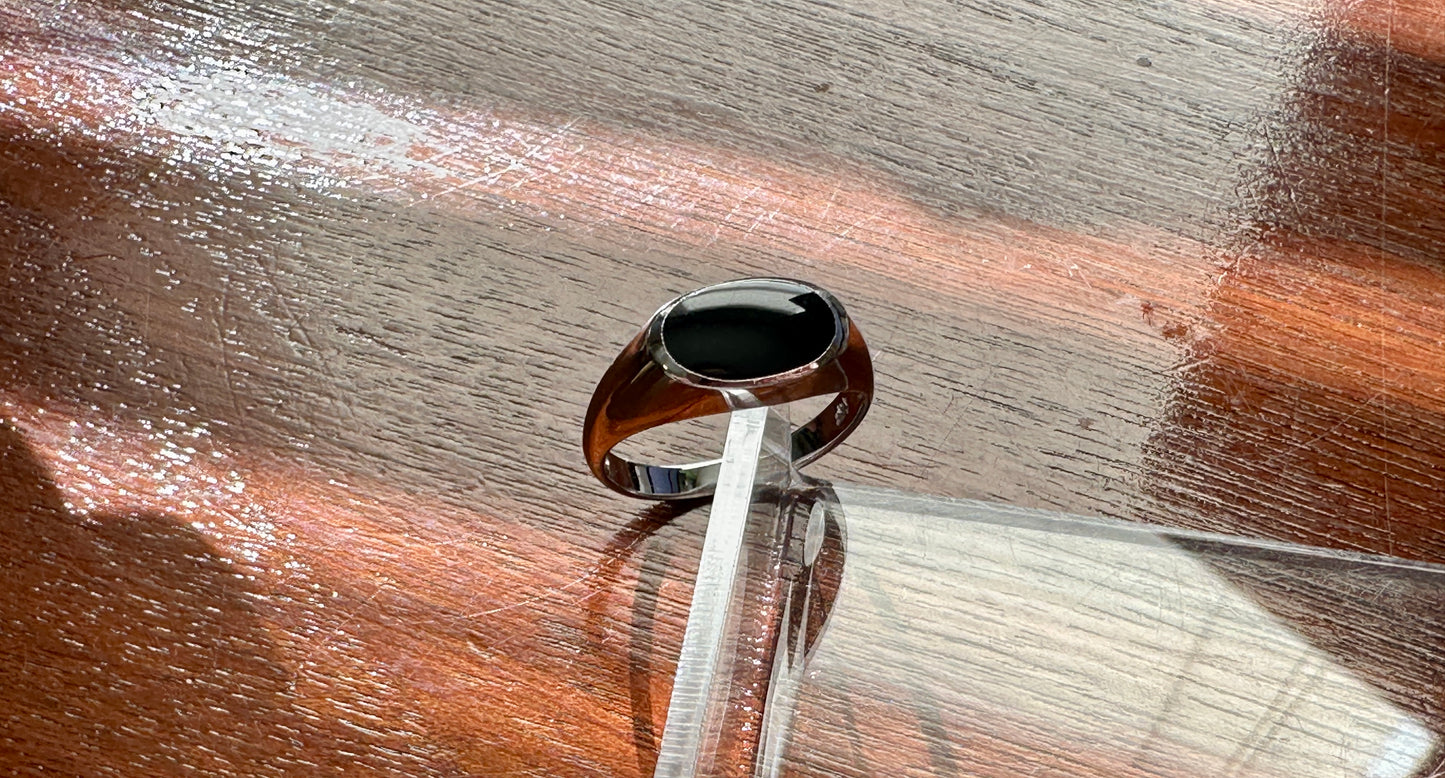 Sterling Silver 925 Black Onyx Inlay Signet Ring Sz 6.75