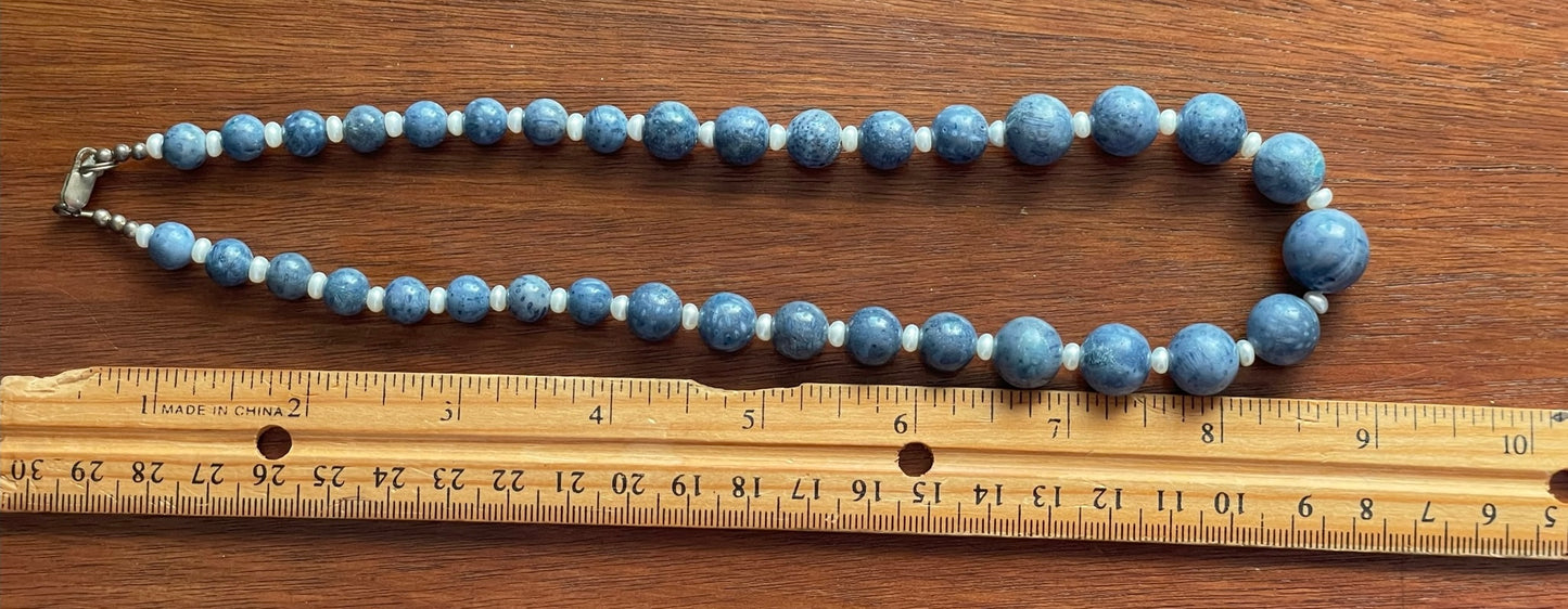 Graduating Faux Denim Turquoise Pearl Bead Sterling Silver 925 Necklace