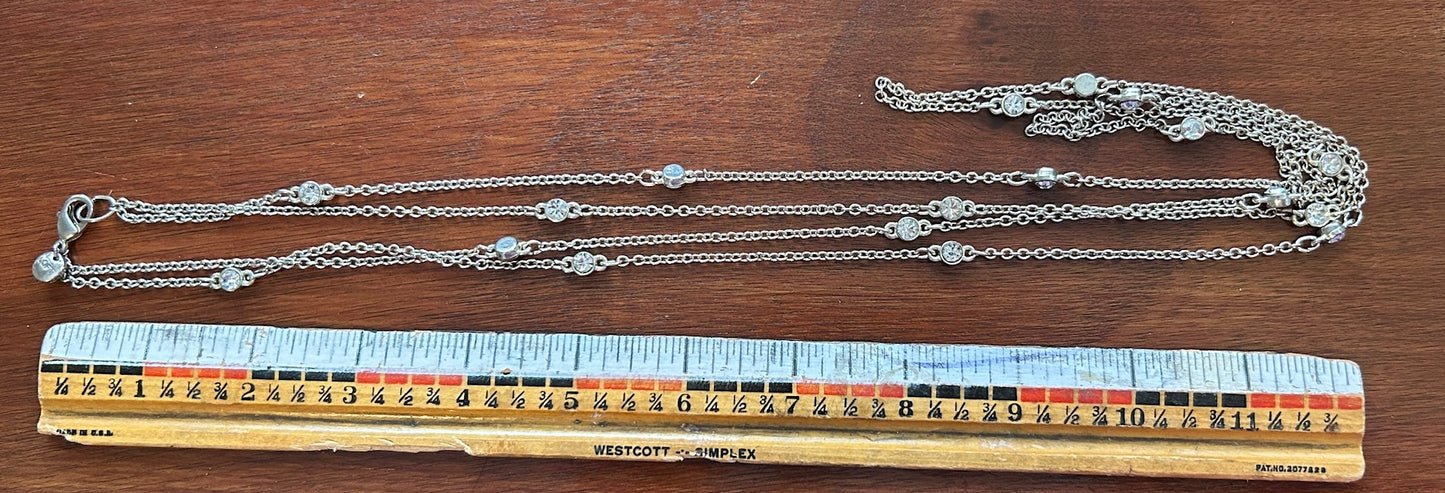 Ann Taylor Loft Silver Tone Chain Rhinestone Multistrand Necklace