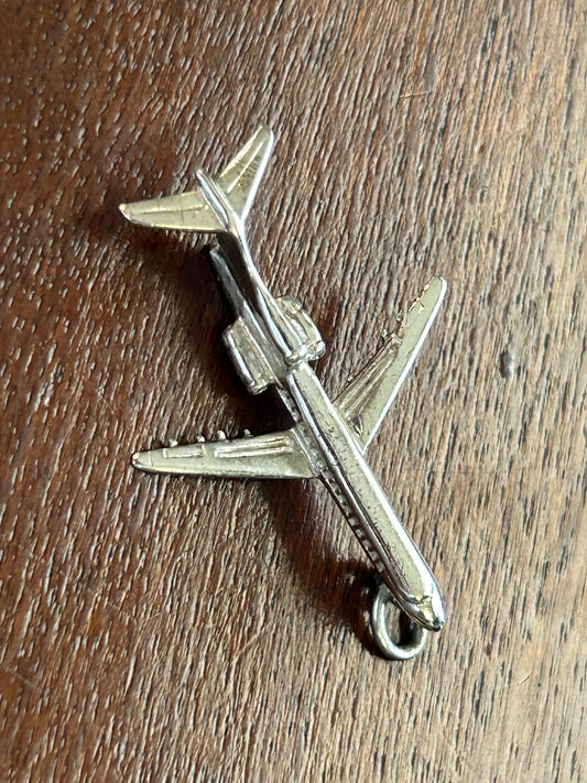 Silver Tone Aeroplane Airplane Jet Boeing Necklace Pendant