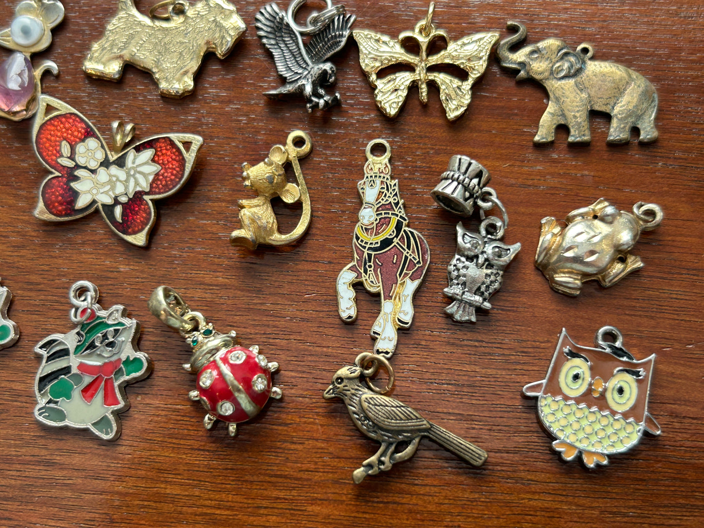 Vintage to Now Lot of Animal Charms Pendants Enamel Cloisonne Horse Butterfly