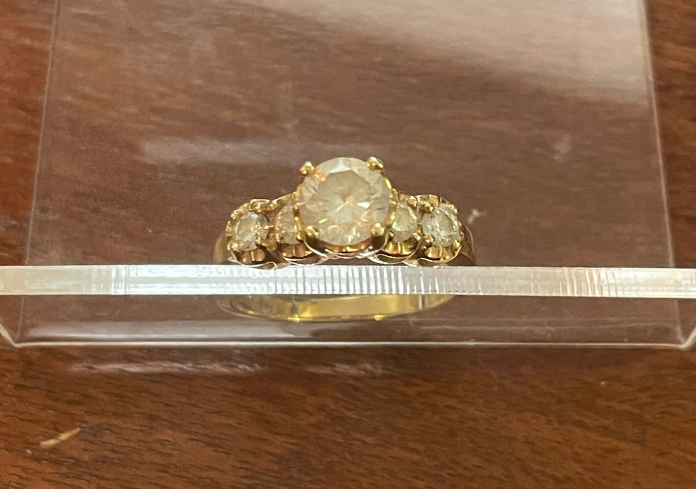 14k Yellow Gold 5 Round Cubic Zirconia Ring Sz 4.75