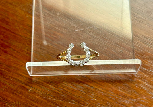 10k Yellow White Gold Diamond Horseshoe Ring Sz 5.5