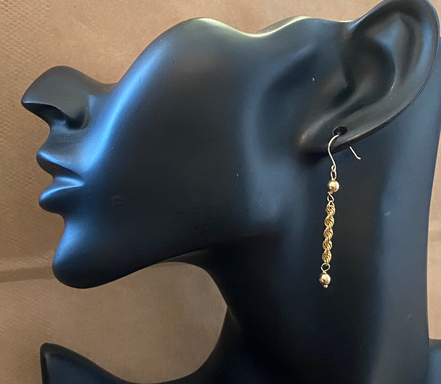 GSI 10k Yellow Gold Chain Link Bead Drop Dangly French Wire Earrings