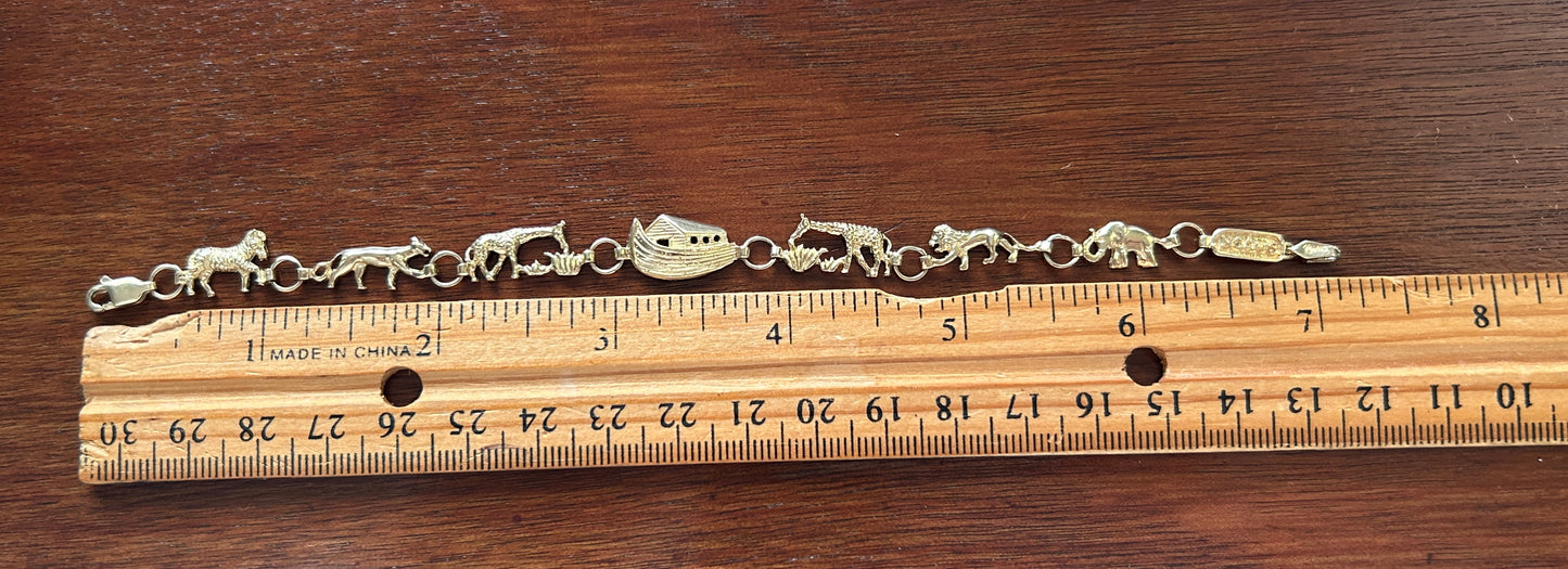 10k Yellow Gold Noah's Ark Bracelet Boat Ship Lion Elephant More