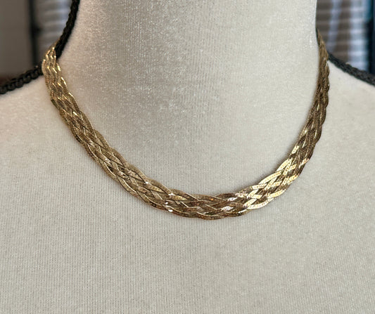 Gold Plate over Sterling Silver 925 Woven Braided 16" x 8mm Long Collar Necklace